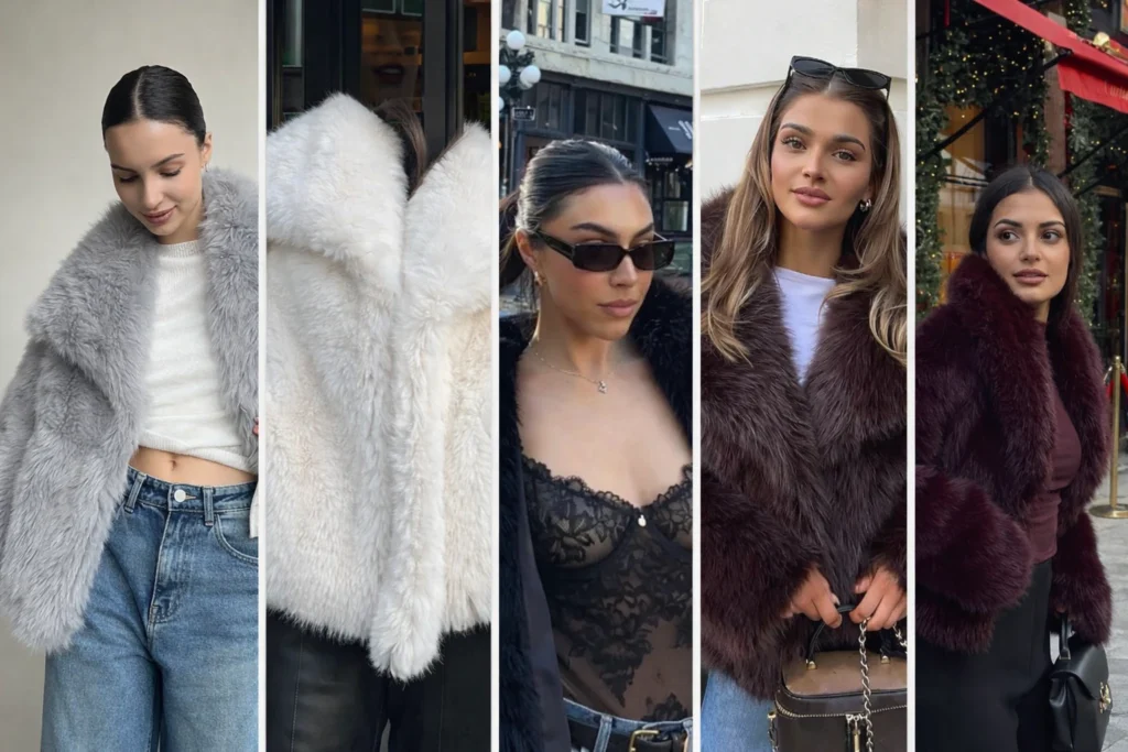 Arctic Muse faux fur jacket for women in wine colour – buy online India at Kattwalk